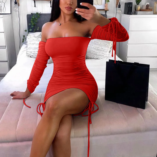 Off shoulder long sleeve mini dress