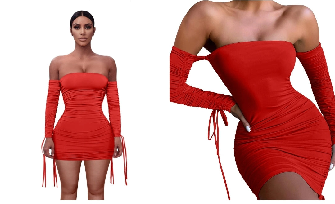Off shoulder long sleeve mini dress