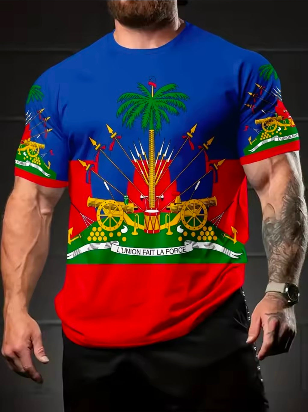 Polyester Haitian flag Tee
